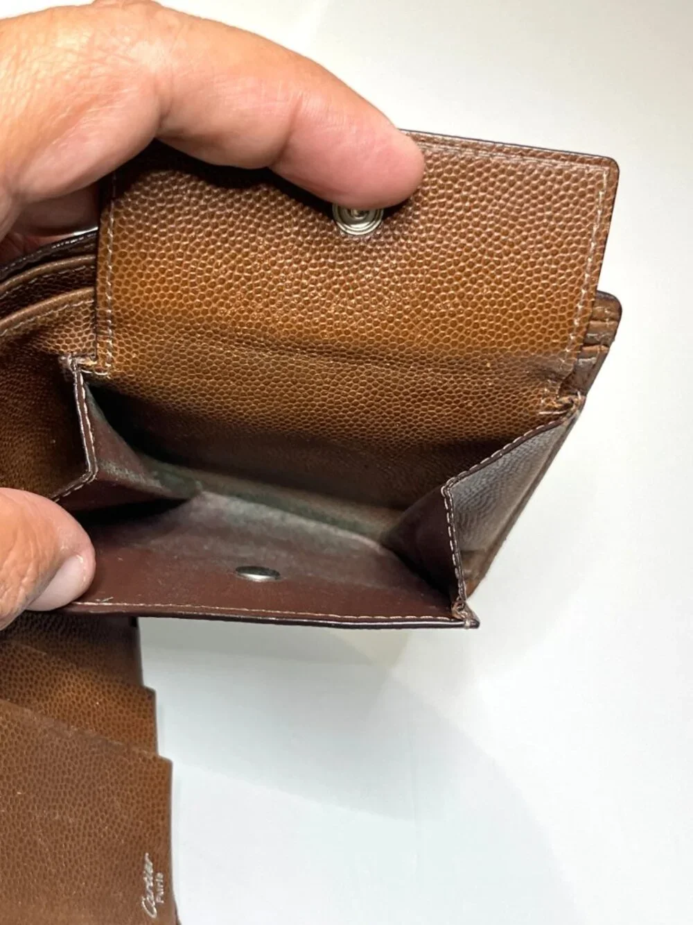 Cartier Brown Leather Santos de Cartier Bifold Wallet Genuine